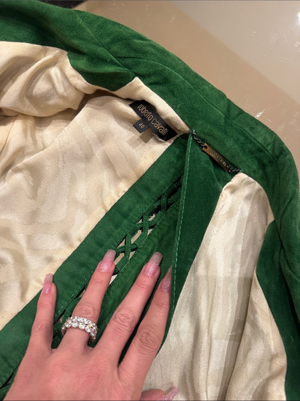 Roberto Cavalli Archival Runway Emerald Green Suede Studded Mermaid Jacket - Picture 15 of 17